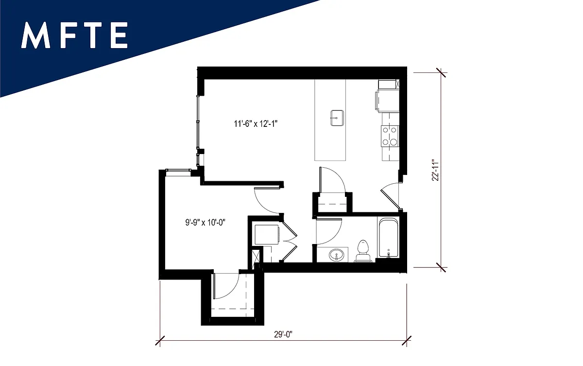 Floor plan MFTE 1 Bedroom - A40