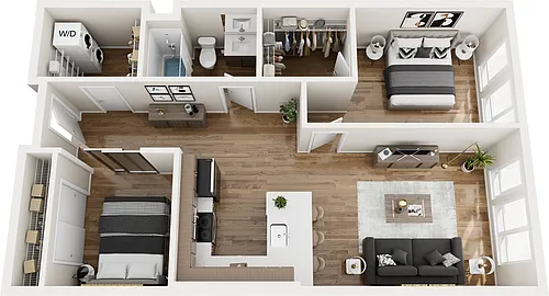 Floor plan One Bed + Alcove Bed w/ West View M13