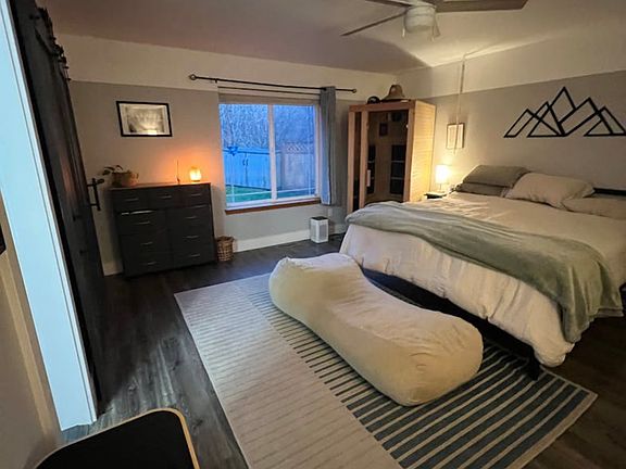 Very large master bedroom on first floor with bathroom, closet and sauna.