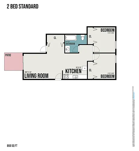 Floor plan 2 bedroom 1 bath