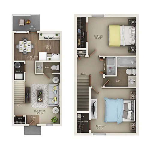 Floor plan Renovated 2-Bedroom Townhome