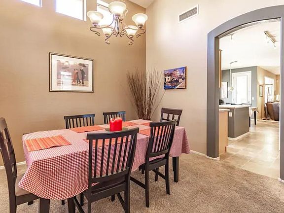 Dining room leads into kitchen