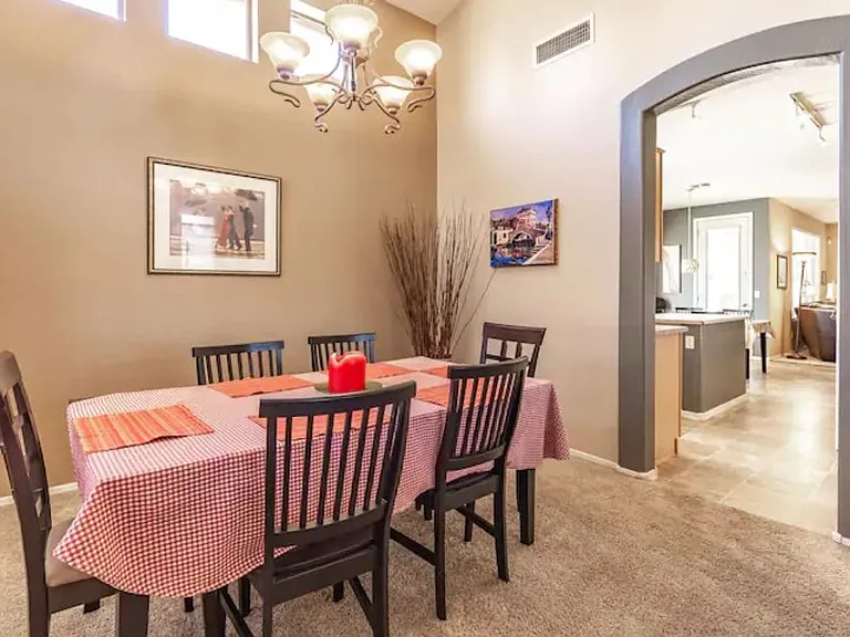 Dining room leads into kitchen