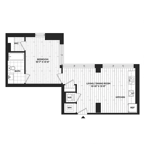 Floor plan 1 Bed - 1 Bath | A02
