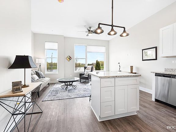 Kitchen and living space of studio