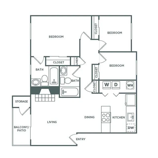 Floor plan 3 Bed, 2 Bath