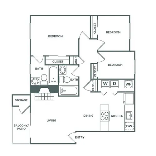 Floor plan 3 Bed, 2 Bath