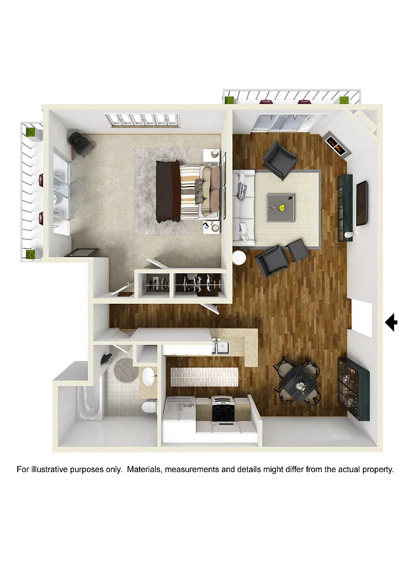Floor plan 1BR 1BA - Plan E