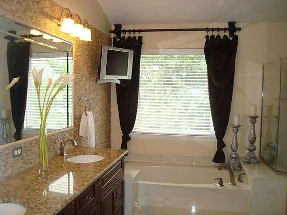 Travertine marble and granite master bathroom