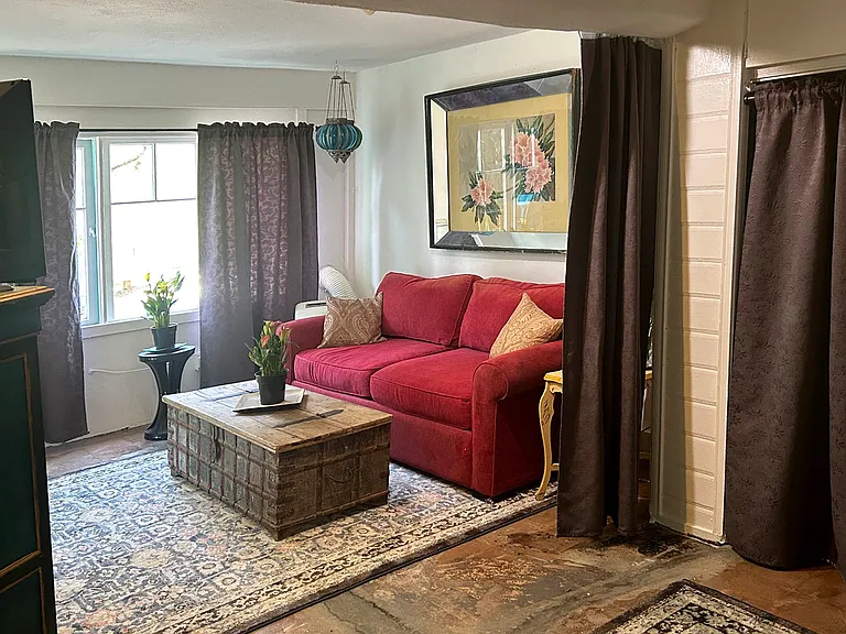 Living area from bedroom area, Pull-out sofa.
