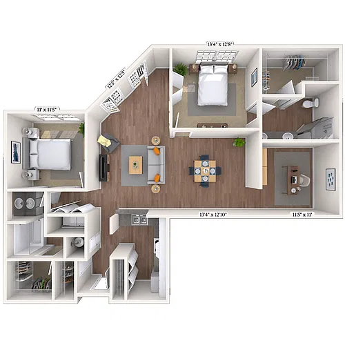 Floor plan Traditional 2x2 1429 SF