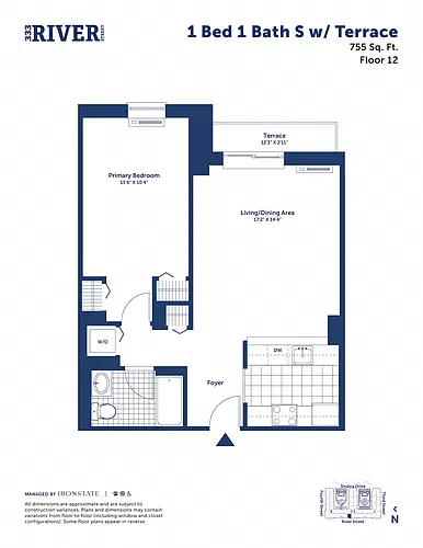Floor plan 1 Bed 1 Bath S with Terrace