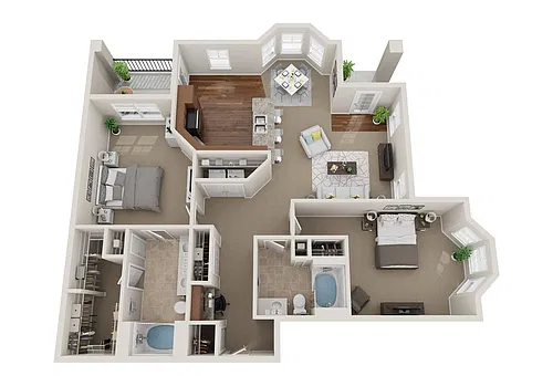 Floor plan 2BR 2BA (1477 SF)