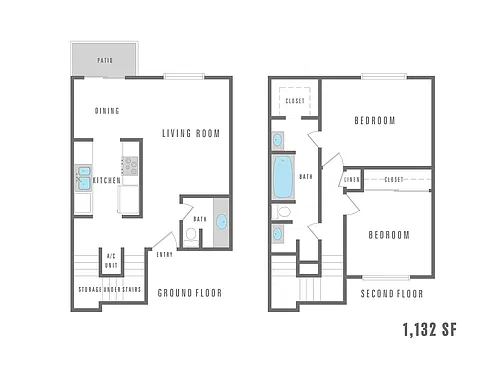 Floor plan 2 Bedroom 1.5 Bath