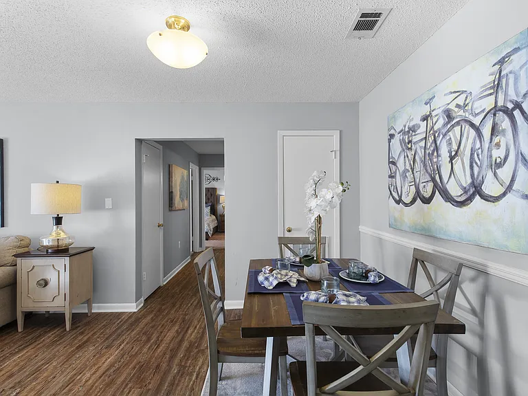 Warm, inviting dining spaces perfect for everyday meals at Lakeland East Apartments in Flowood, MS. Managed by Highlands Vista Group.