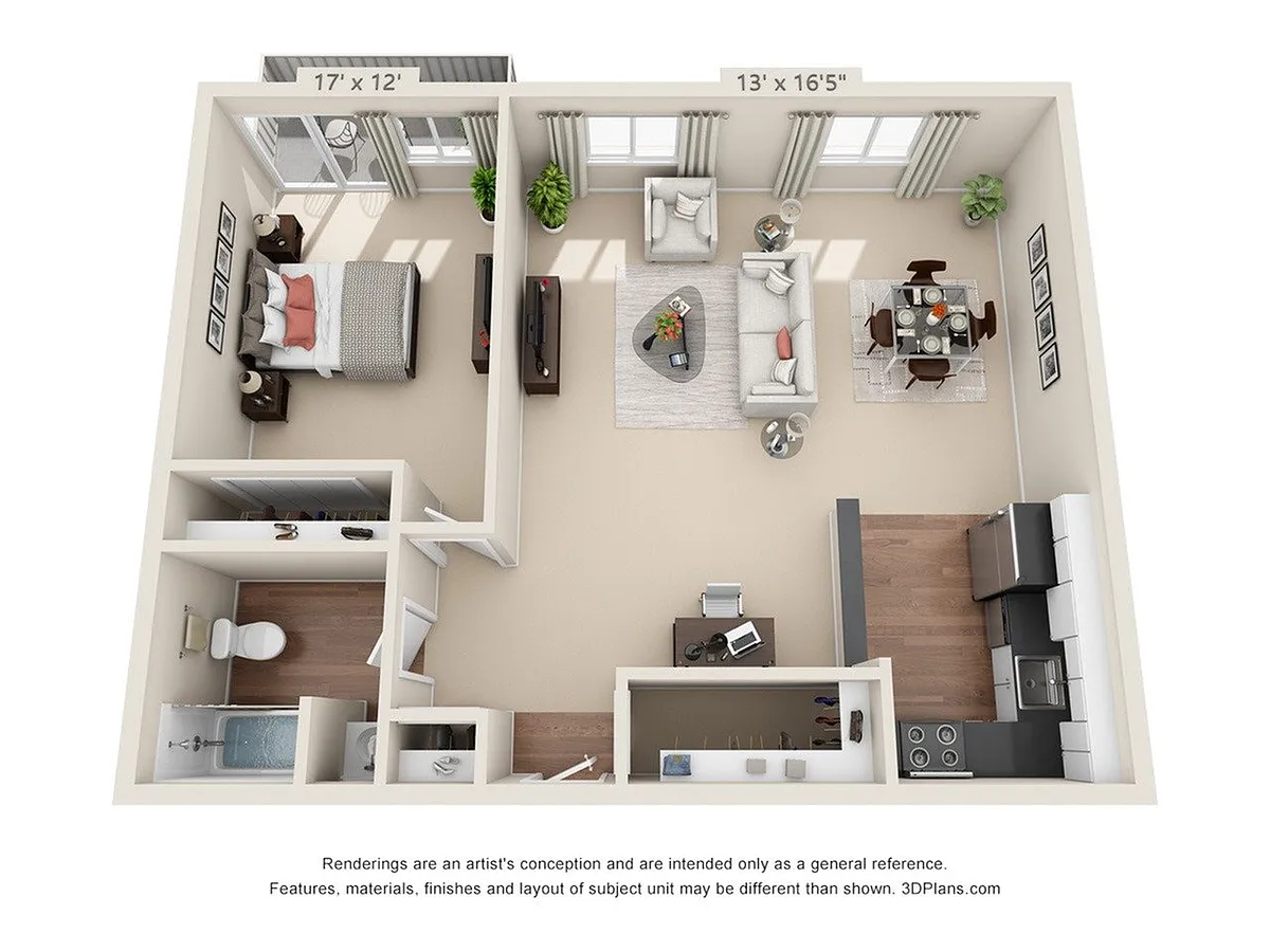 Floor plan 1-Bedroom 1-Bathroom Deluxe | 744 sqft
