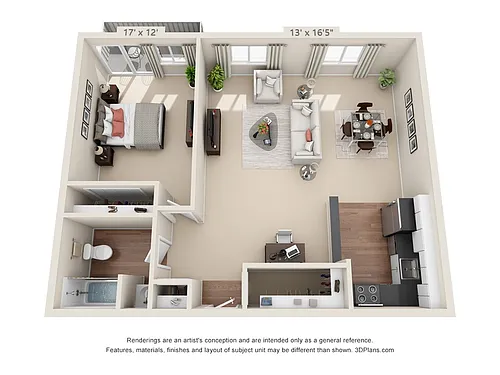 Floor plan 1-Bedroom 1-Bathroom Deluxe | 744 sqft