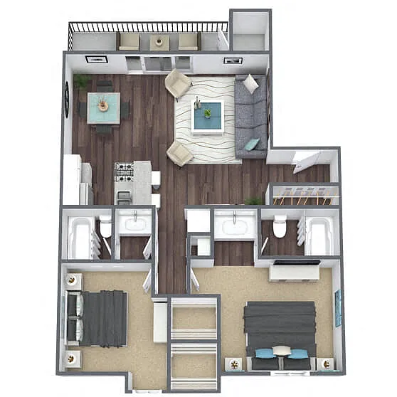 Floor plan B2: 2 Bed 2 Bath
