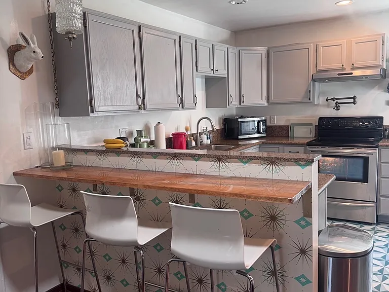 Bar area and kitchen