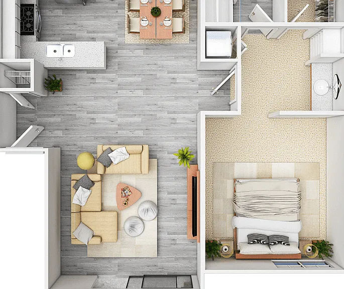 Model A 1 Bdrm - 1 Bath Floorplan Diagram