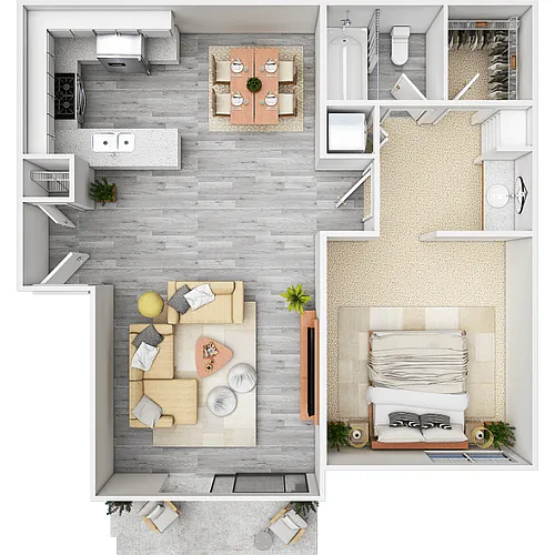 Floor plan Model A 1 Bdrm - 1 Bath