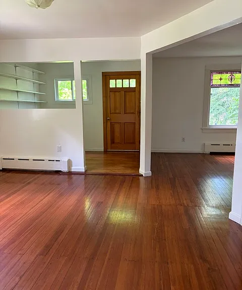 View from the kitchen to the dining room, office nook and living room.