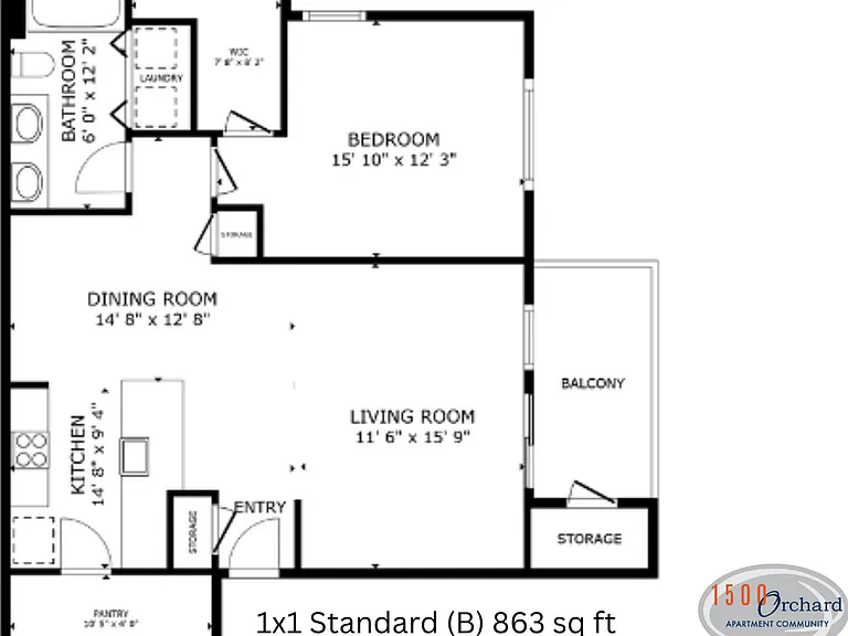 1x1 Standard (B) l 863 sq ft l 1500 Orchard 1x1 Standard (B) l 863 sq ft l 1500 Orchard