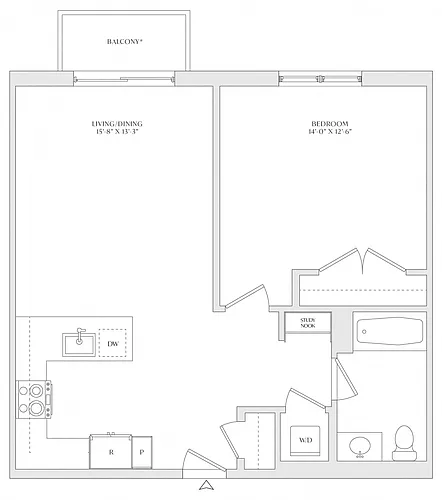 Floor plan 1 Bed/1 Bath-A3d