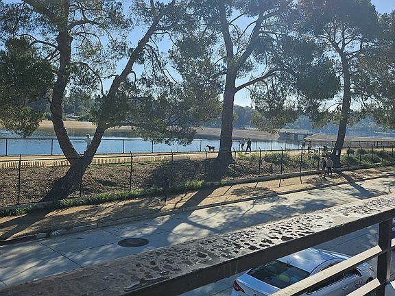 View of Silver Lake and walking path from the outdoor deck.