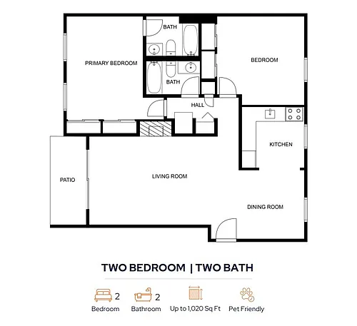 Floor plan 2 Bed - 2 Bath