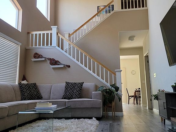 High ceiling living room. All hardwood floor.