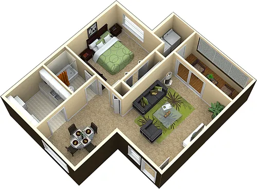 Floor plan 1 Bed/1 Bath Screen Porch