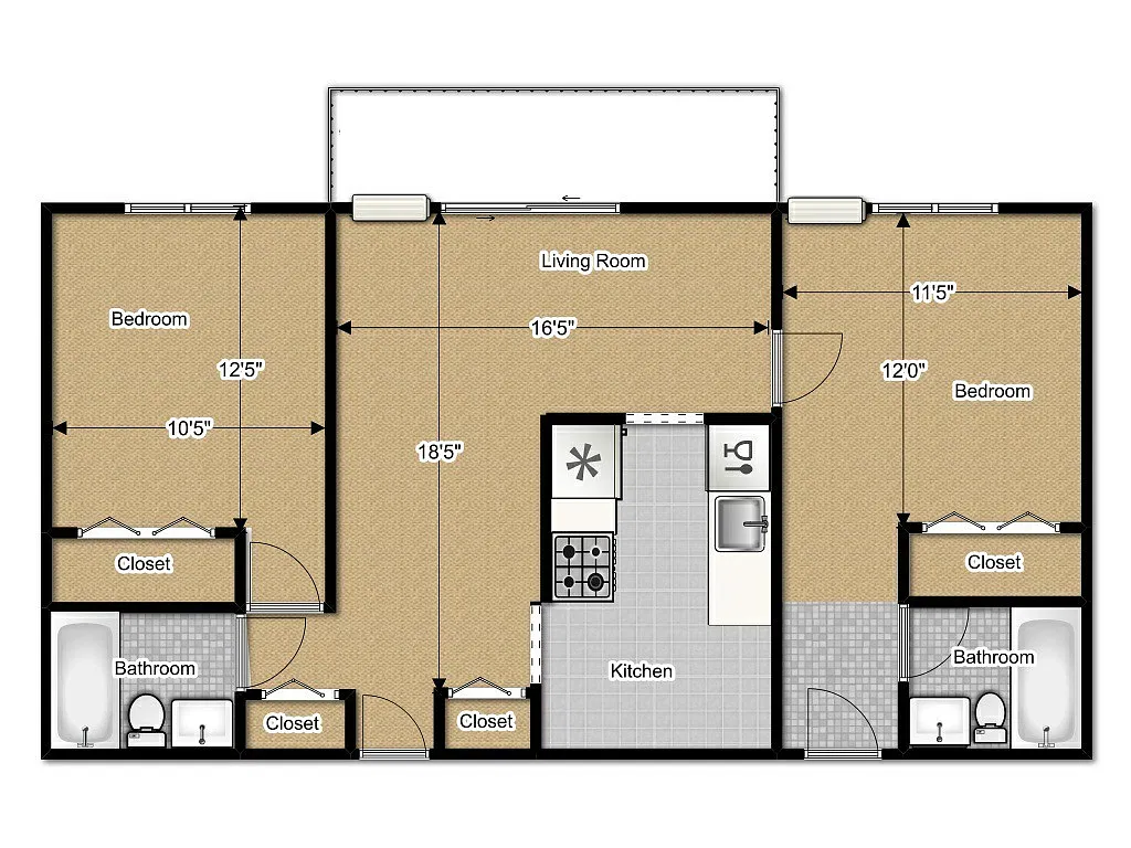 Floor plan Two Bed Two Bath Standard