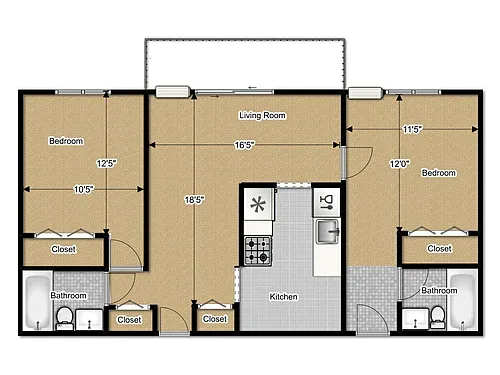 Floor plan Two Bed Two Bath Upgrade