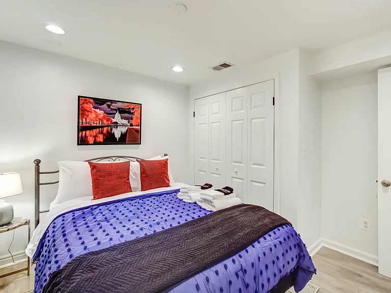 This spacious bedroom features a large closet rarely seen in D.C. apartments.