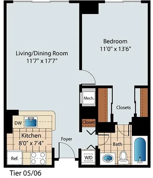 Floor plan 1 Bedroom 1 Bath Medium