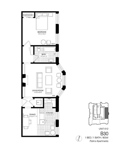 Floor plan 1 Bedroom 1 Bath B30
