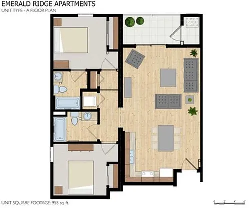 Floor plan Unit Type A - Jr 2 Bed 2 Bath Floor Plan
