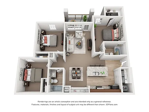 Floor plan Three Bedroom Two Bath