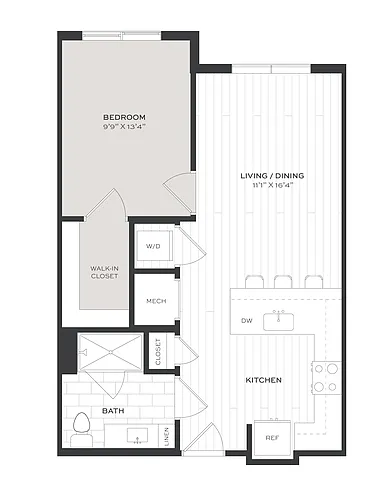 Floor plan 1 Bed/1 Bath-A3B