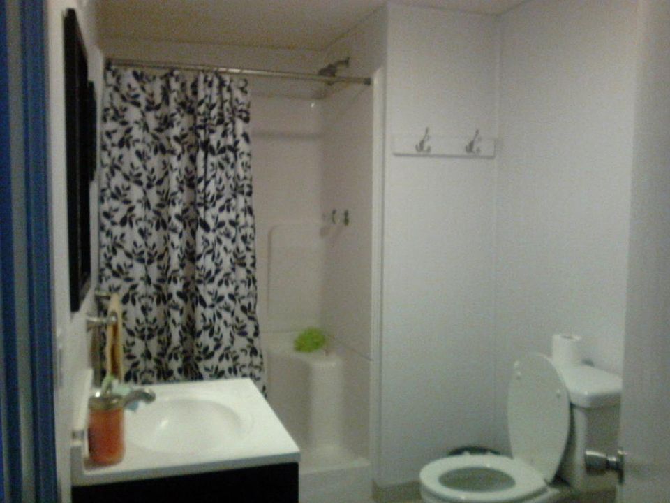 newer bathroom with large shower.