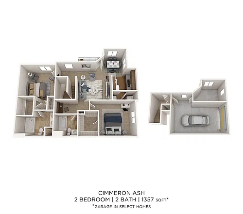 Floor plan Cimmeron Ash - 2 Bedroom 2 Bath 1357 SqFt