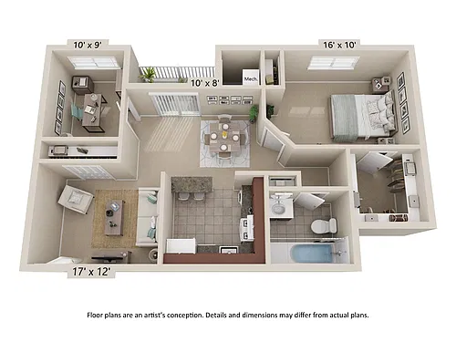 Floor plan 1Bed | 1 Bath| Den | 869 Sq. Ft.