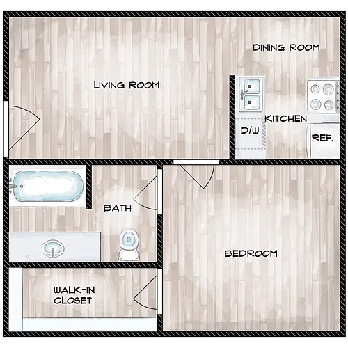 Floor plan 1 Bedroom, 1 Bathroom