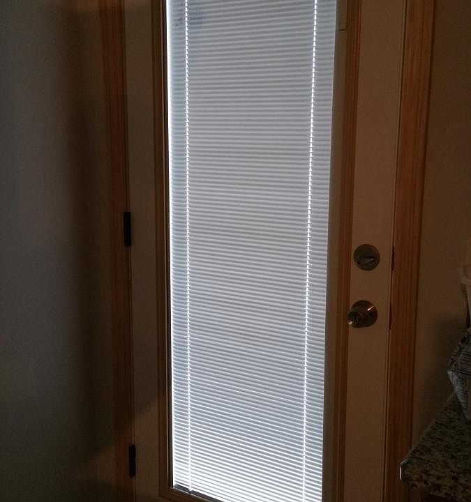 door with miniblinds in between