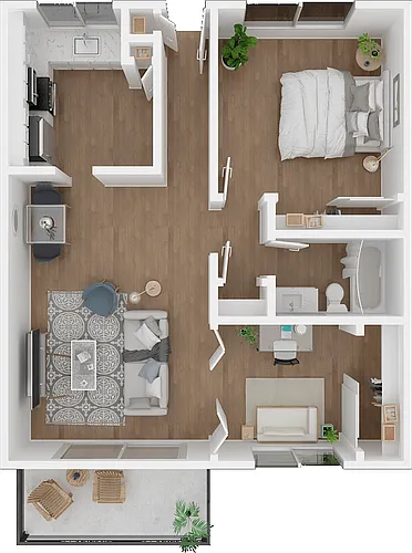 Floor plan 1x1 with Den