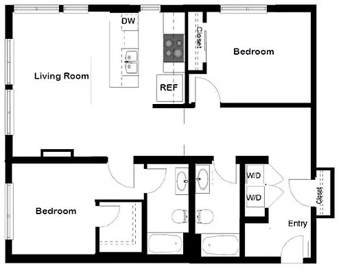 Floor plan 2 Bedroom, 2 Bath