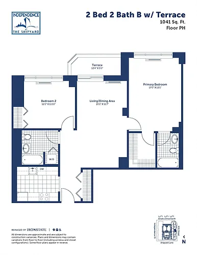 Floor plan 2 Bed 2 Bath B With Terrace