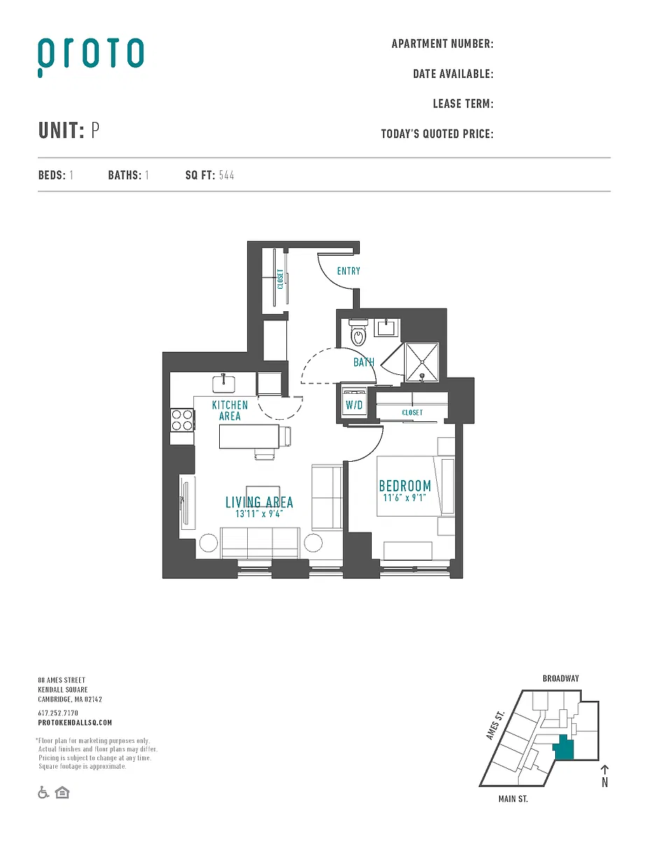 Floor plan 1 Bed/1 Bath-P