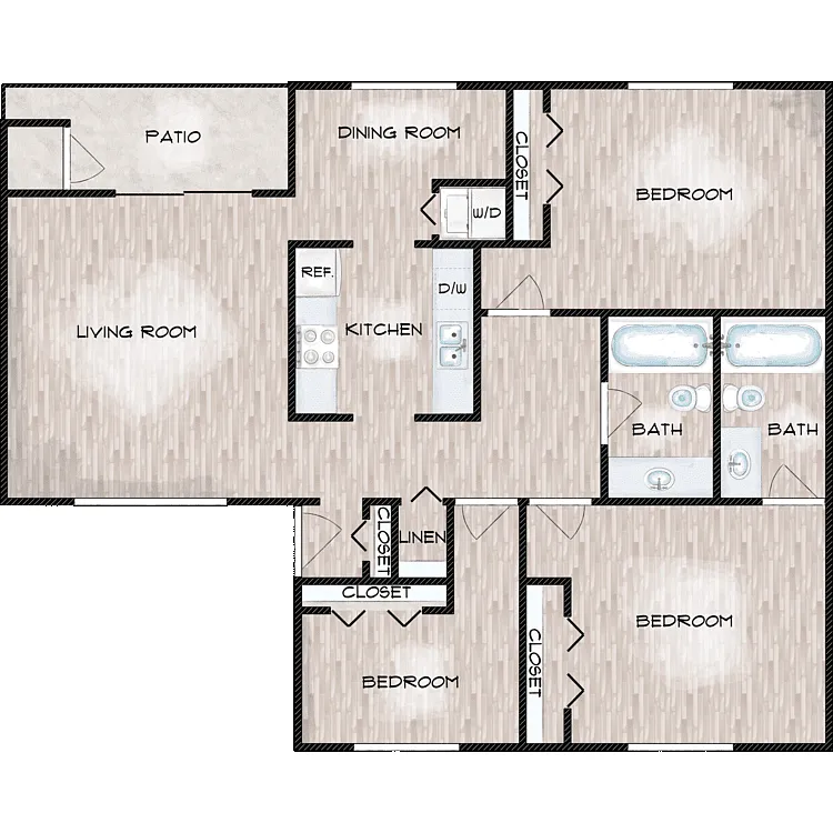 Floor plan 3 Bed 2 Bath AF